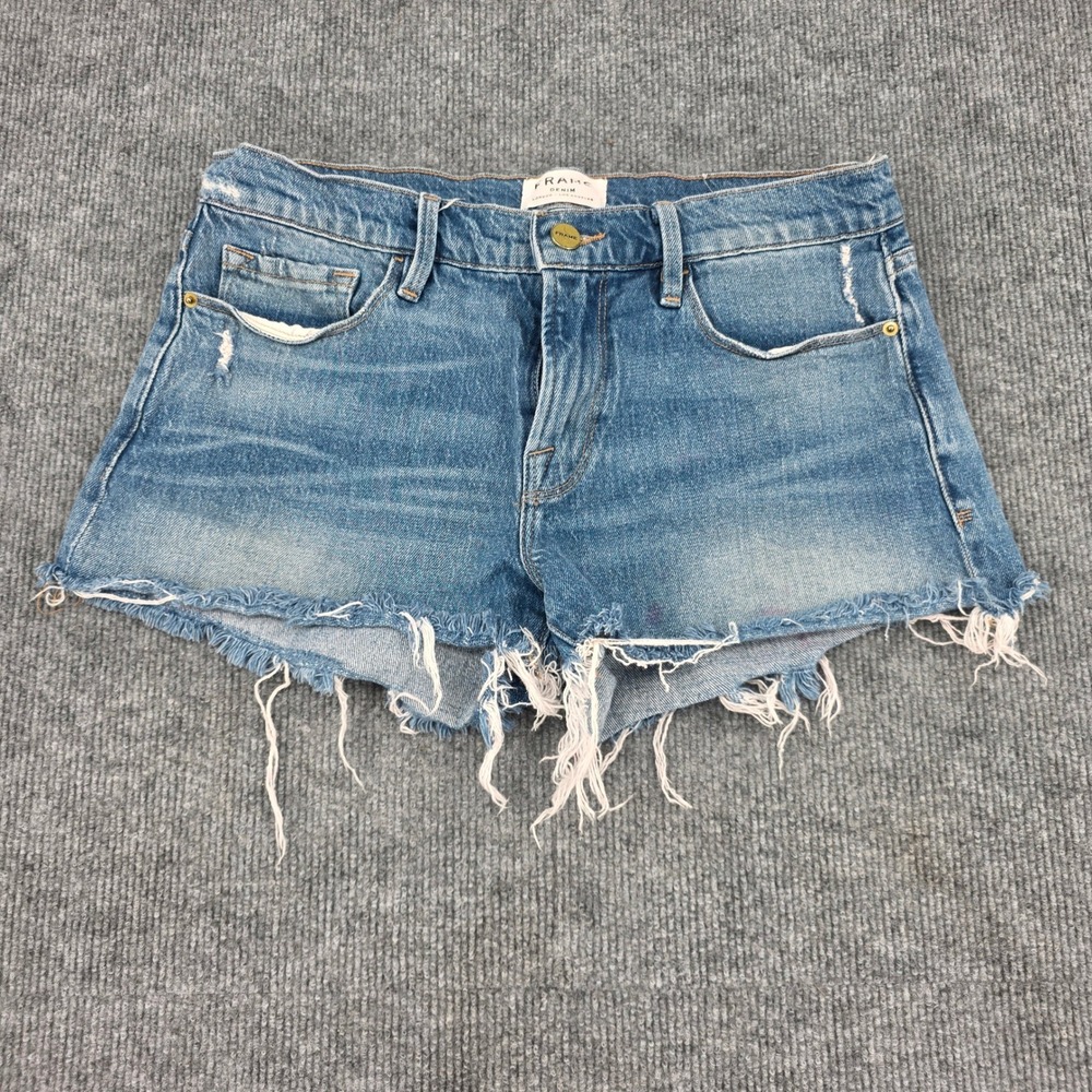Frame Denim Le Cutoff Underground Blue Distressed Frayed Jean Shorts Size 27